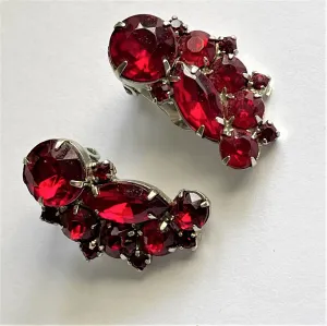Red Rhinestone Vintage Earrings