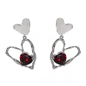 Red Stone Heart Earrings