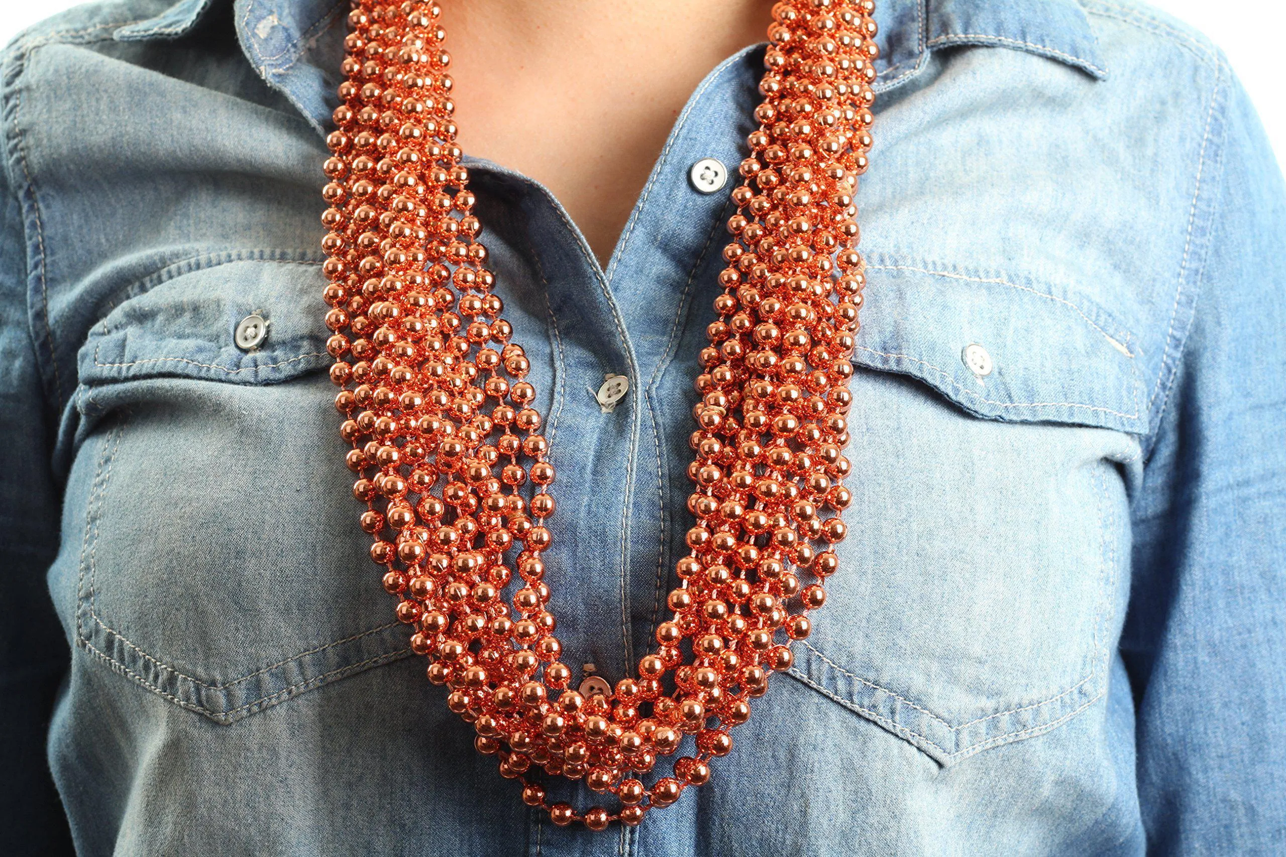 Rose Gold Party Bead Necklaces, Shiny Metallic Copper Champagne Themed Anniversary