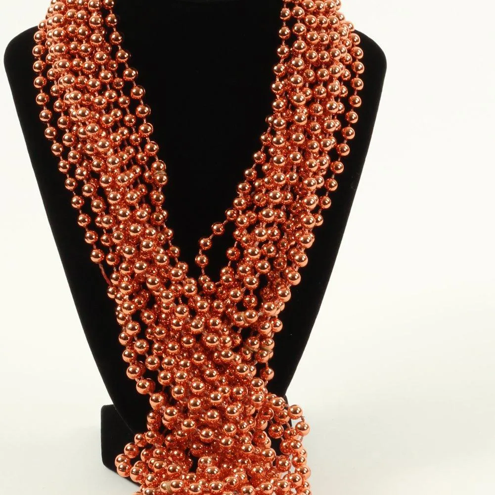 Rose Gold Party Bead Necklaces, Shiny Metallic Copper Champagne Themed Anniversary