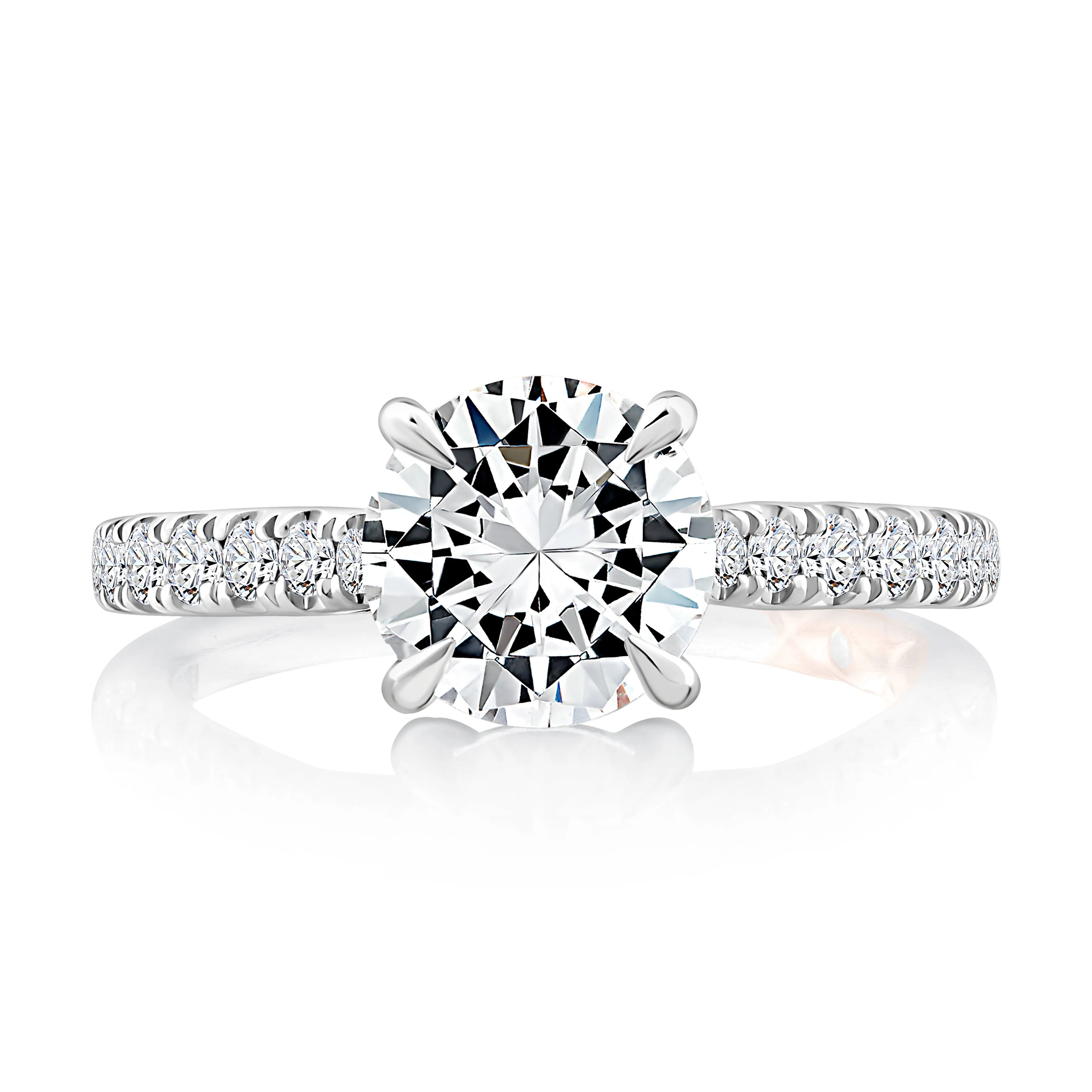 Round Center Diamond Engagement Ring with Peek-A-Boo Diamonds and Pave Band