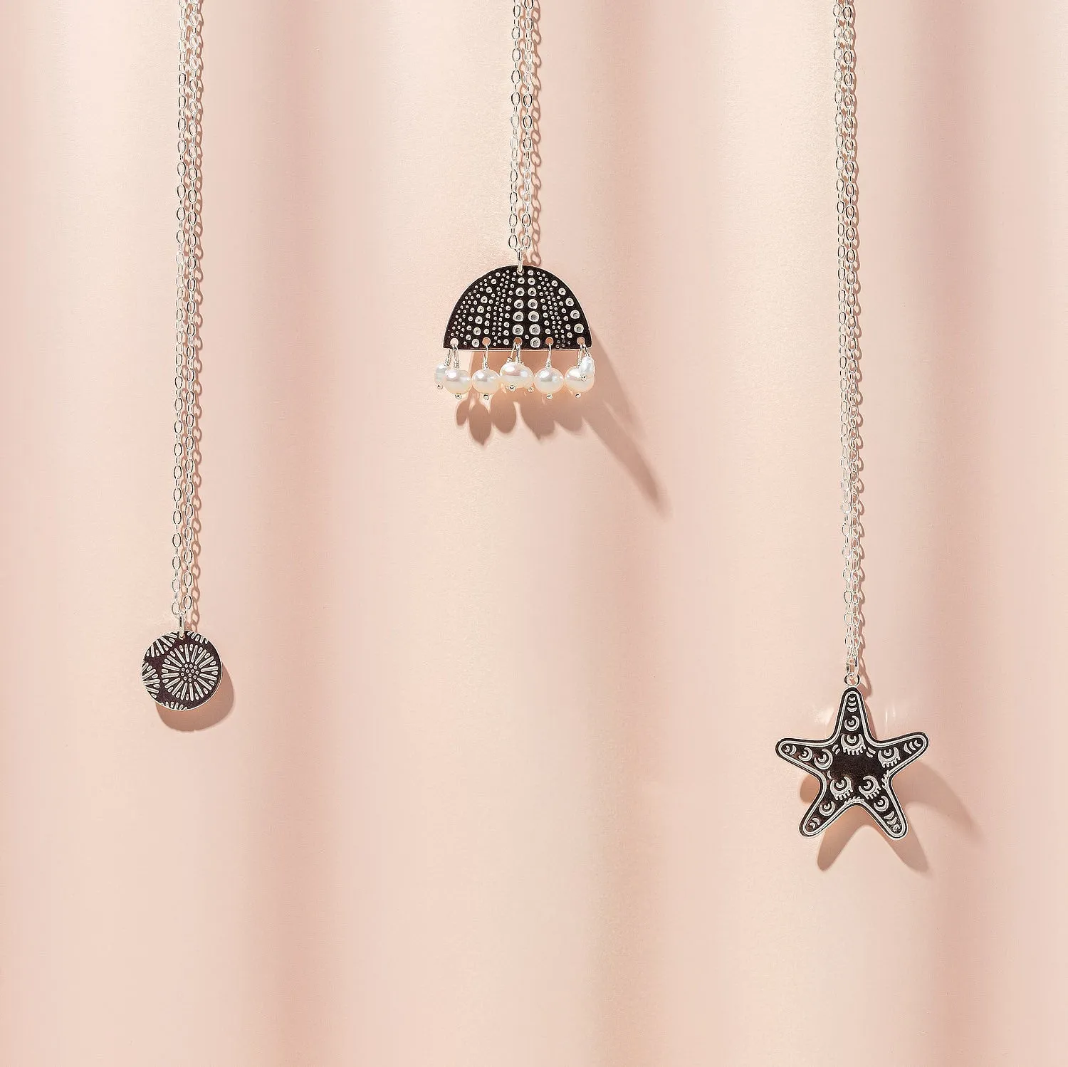 Sea Urchin & Pearls Silver Pendant Necklace