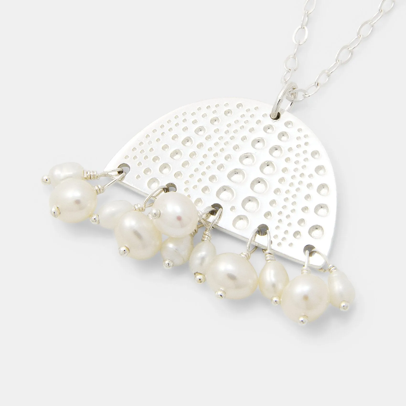 Sea Urchin & Pearls Silver Pendant Necklace