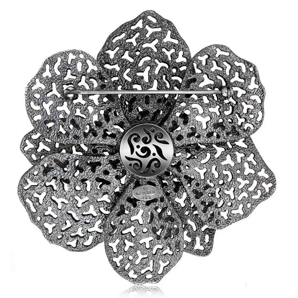 Silver Coronaria Brooch/Pendant with Agate & Garnet