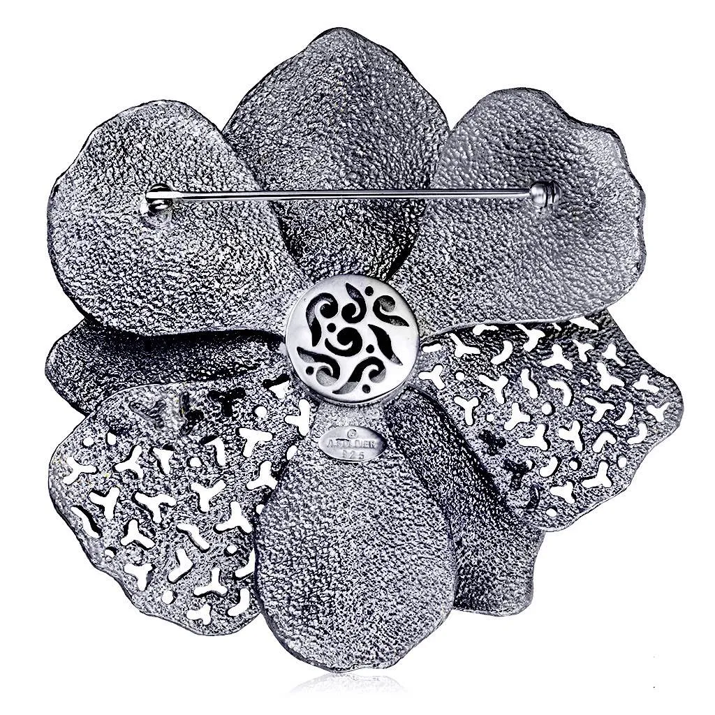 Silver Coronaria Brooch/Pendant with Round Green Agate