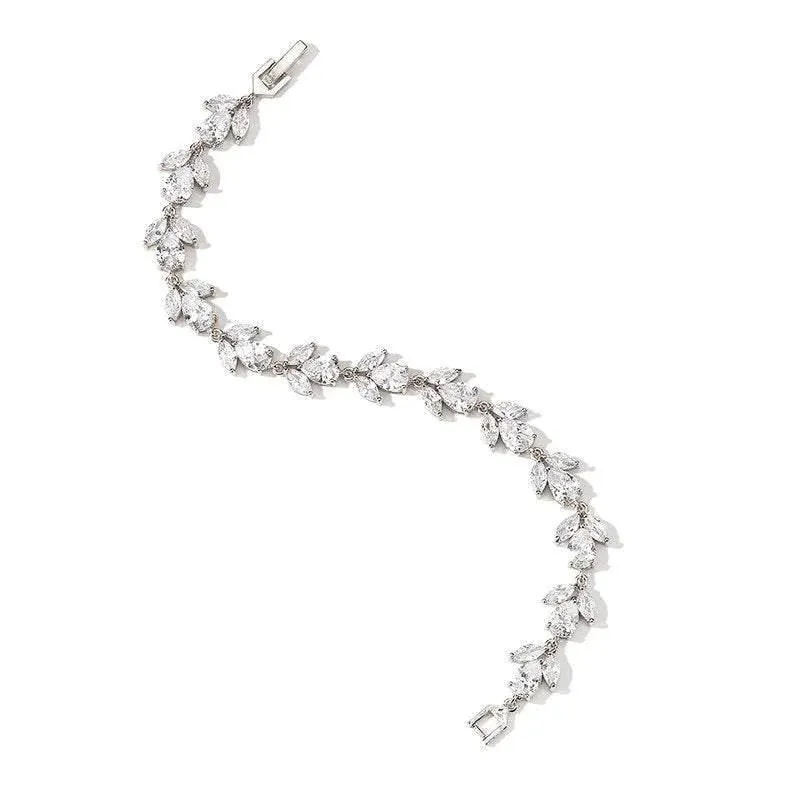 Silver Crystal Bracelet & Earrings Wedding Jewellery Set 7537