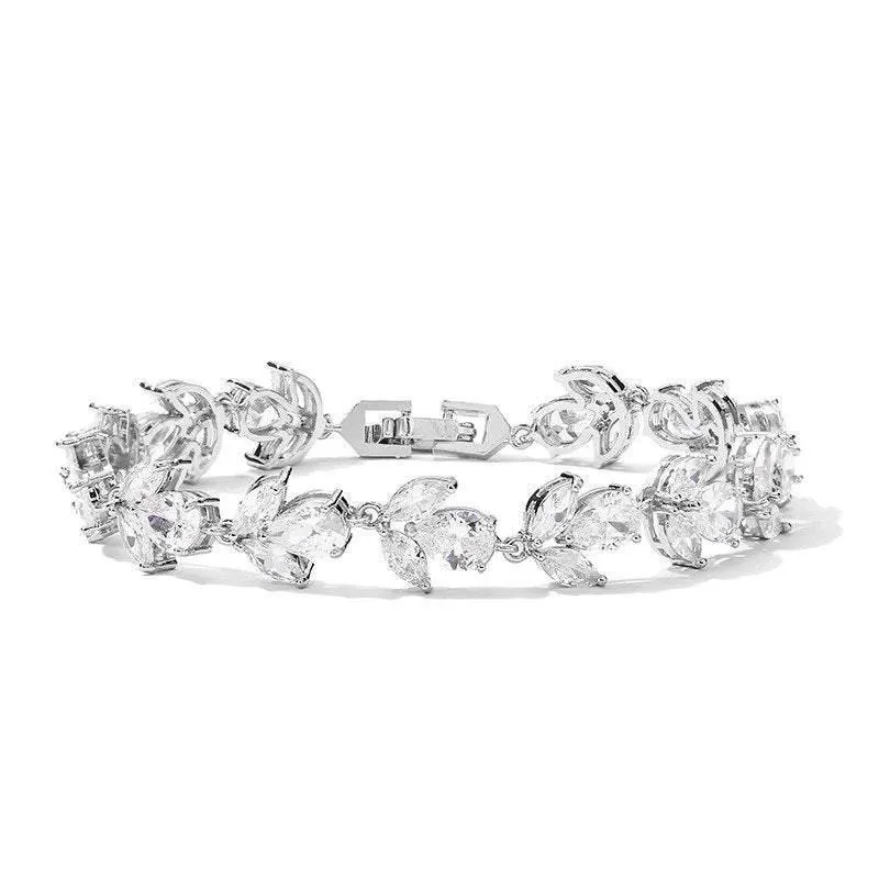 Silver Crystal Bracelet & Earrings Wedding Jewellery Set 7537