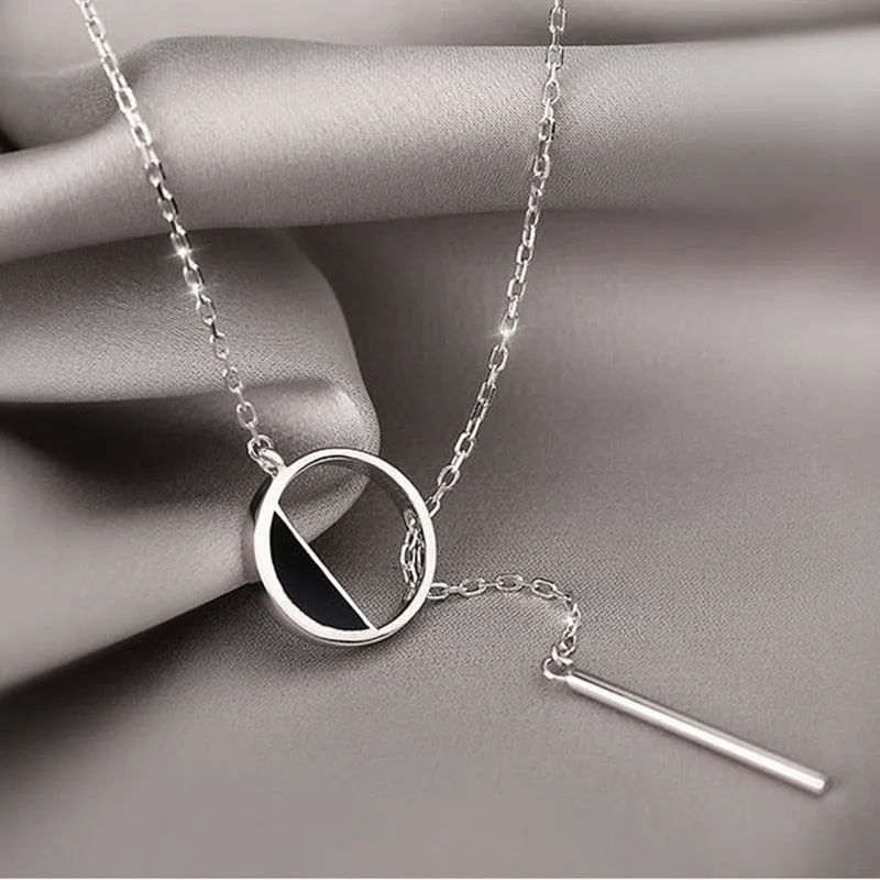 Silver Necklace Shiny Delicate Round Rectangle Necklace