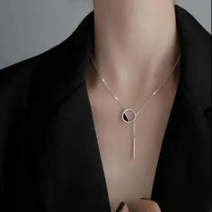 Silver Necklace Shiny Delicate Round Rectangle Necklace