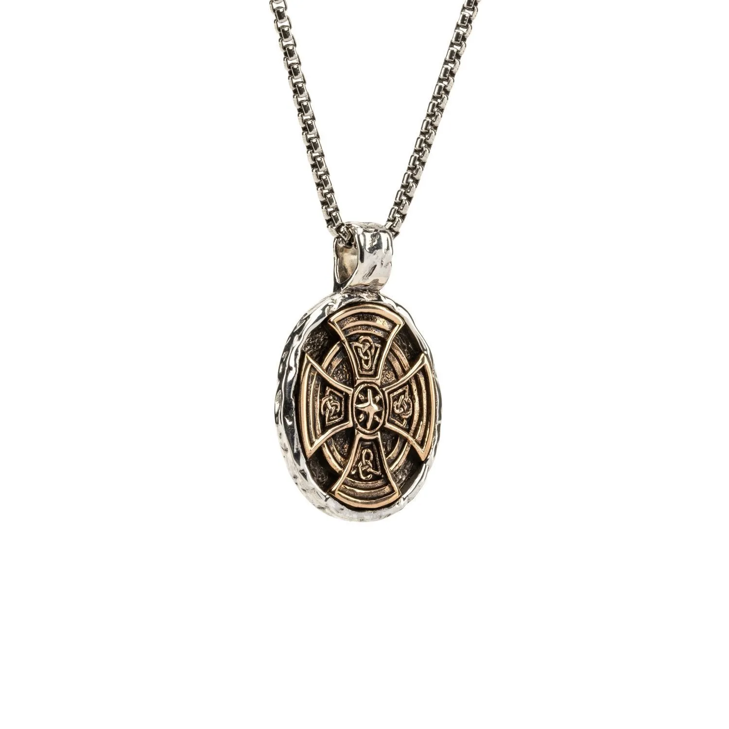 Silver Or Silver And Bronze Celtic Cross Oval Pendant | Keith Jack