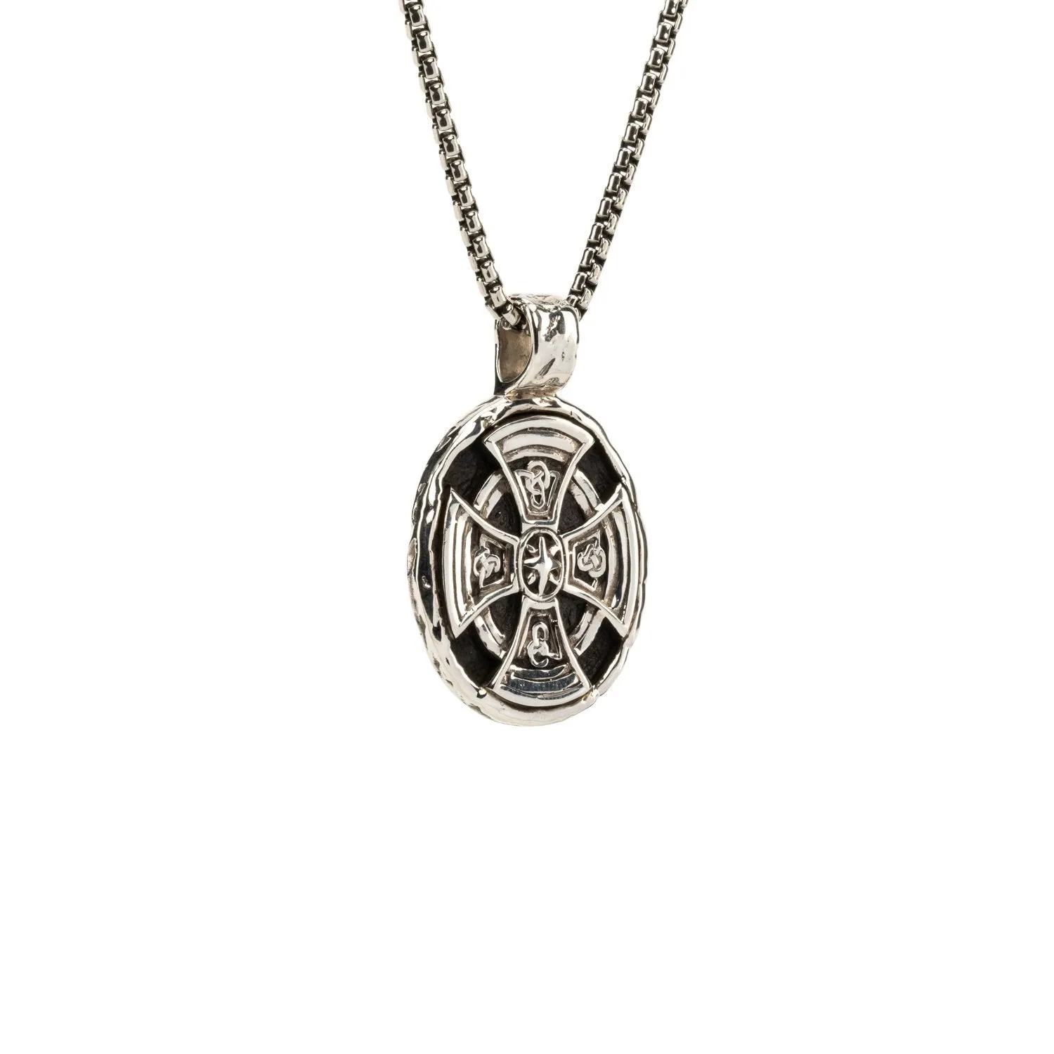 Silver Or Silver And Bronze Celtic Cross Oval Pendant | Keith Jack