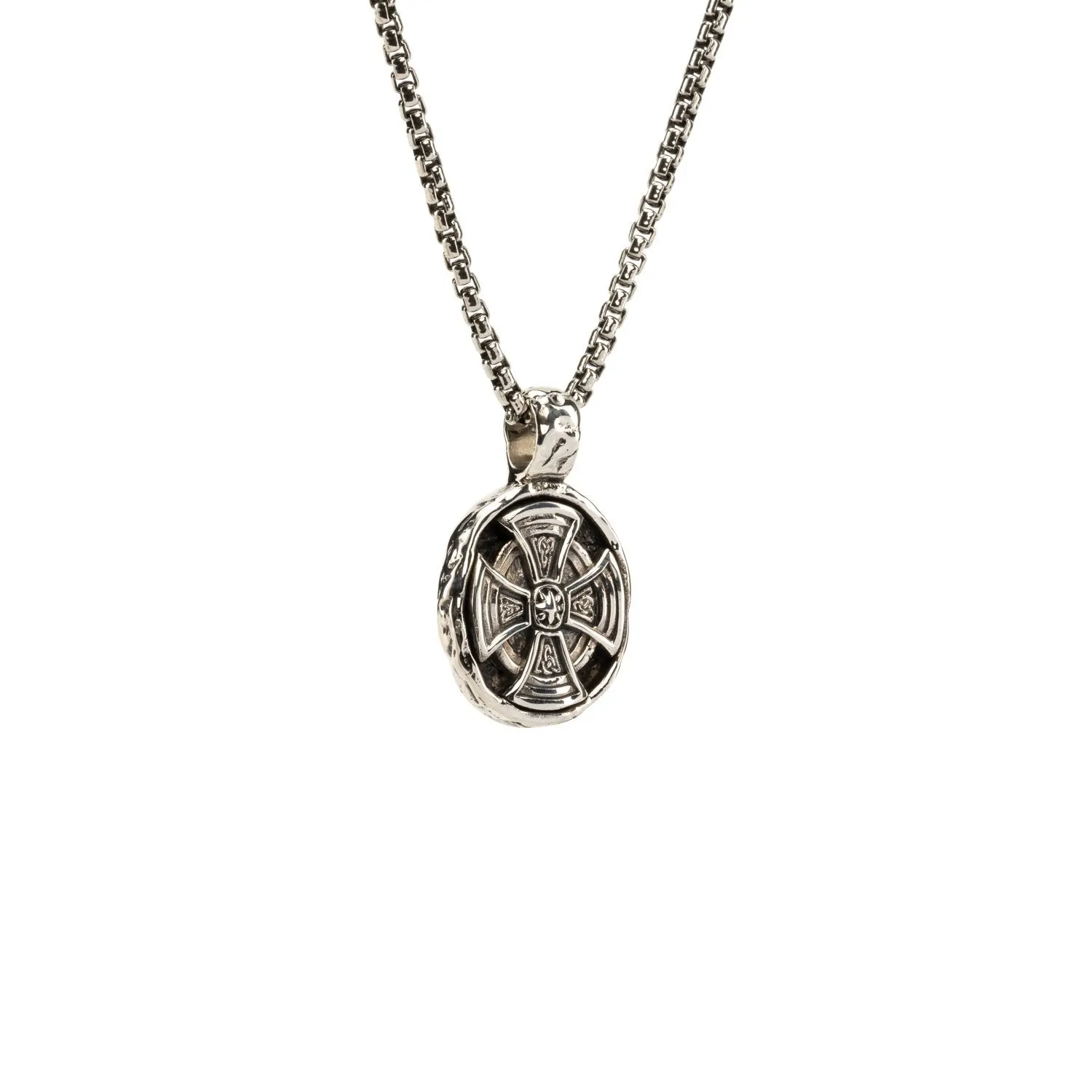 Silver Or Silver And Bronze Celtic Cross Oval Pendant | Keith Jack