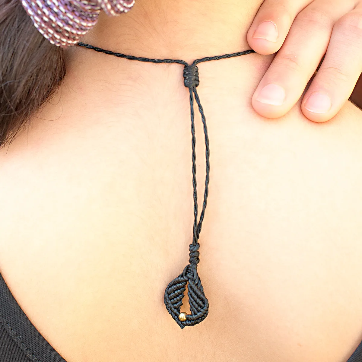 Small Mandala Macrame Pendant with Obsidian Stone