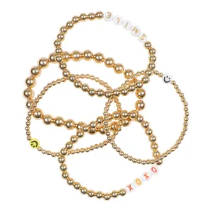 Smiley, XOXO & Smile Gold Ball Bracelet Set