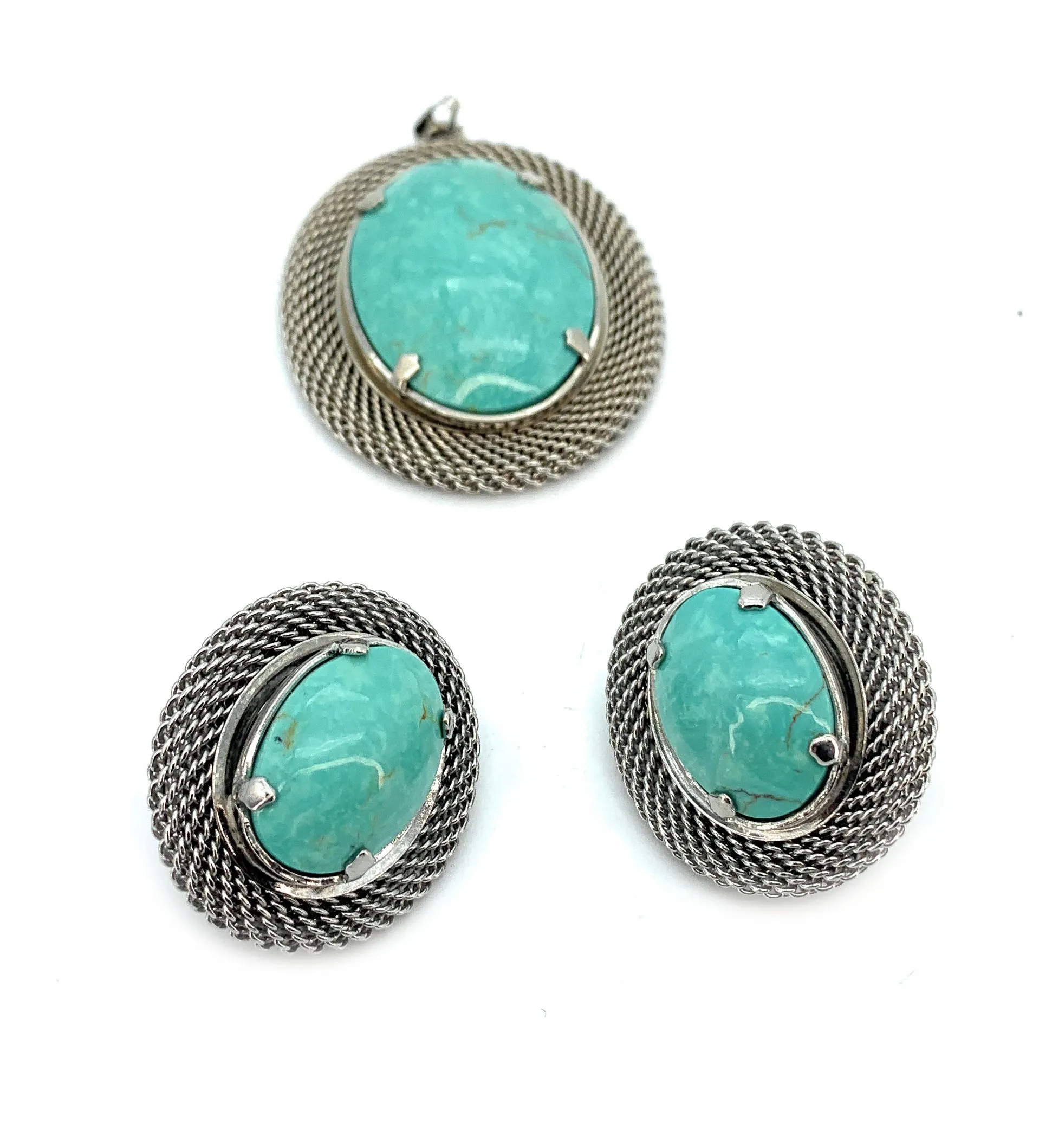Southwest Two Piece Pendant and Earrings Set in Silver Plate