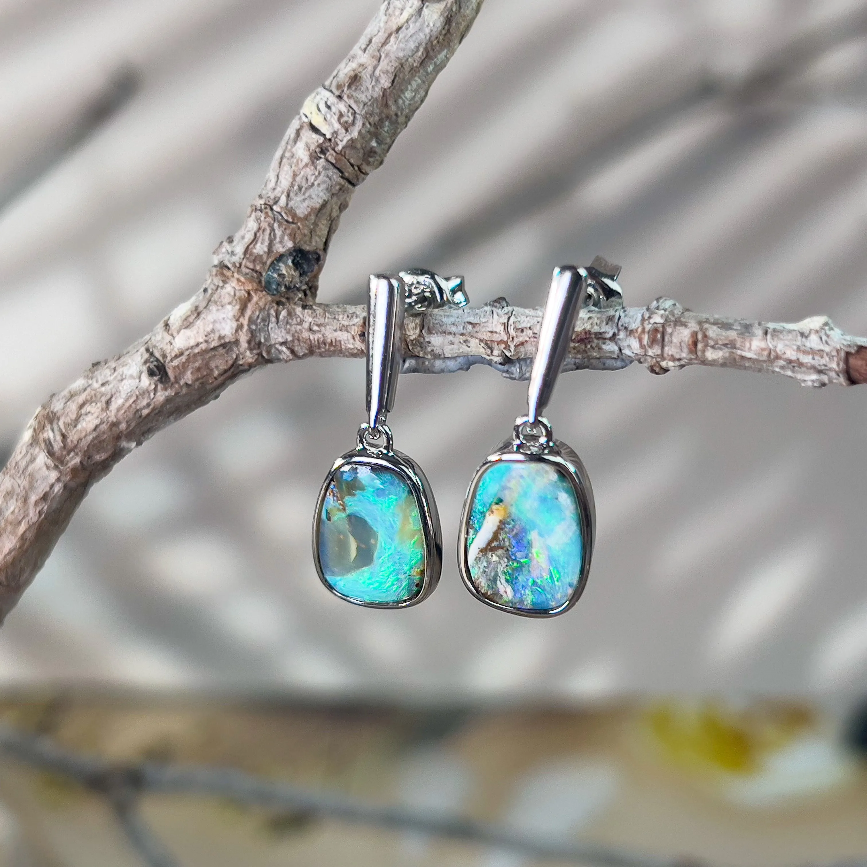 Sterling Silver dangling Boulder opal earrings
