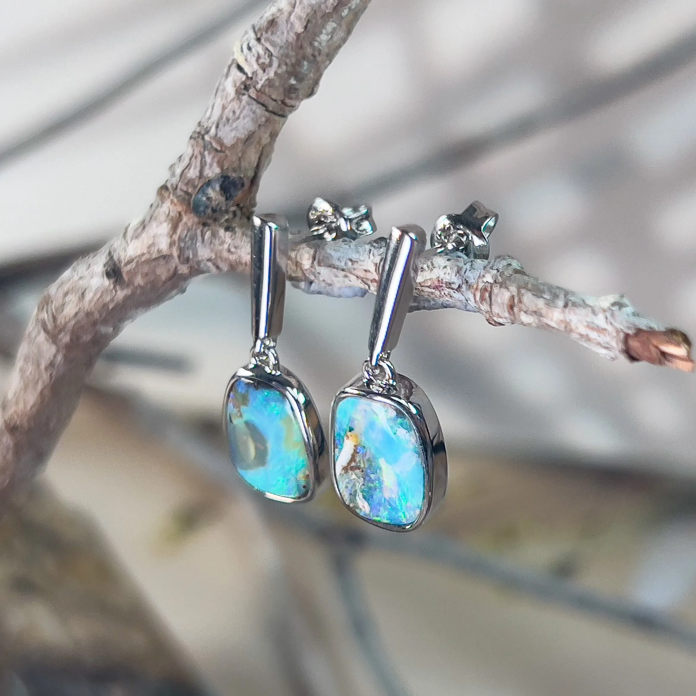 Sterling Silver dangling Boulder opal earrings