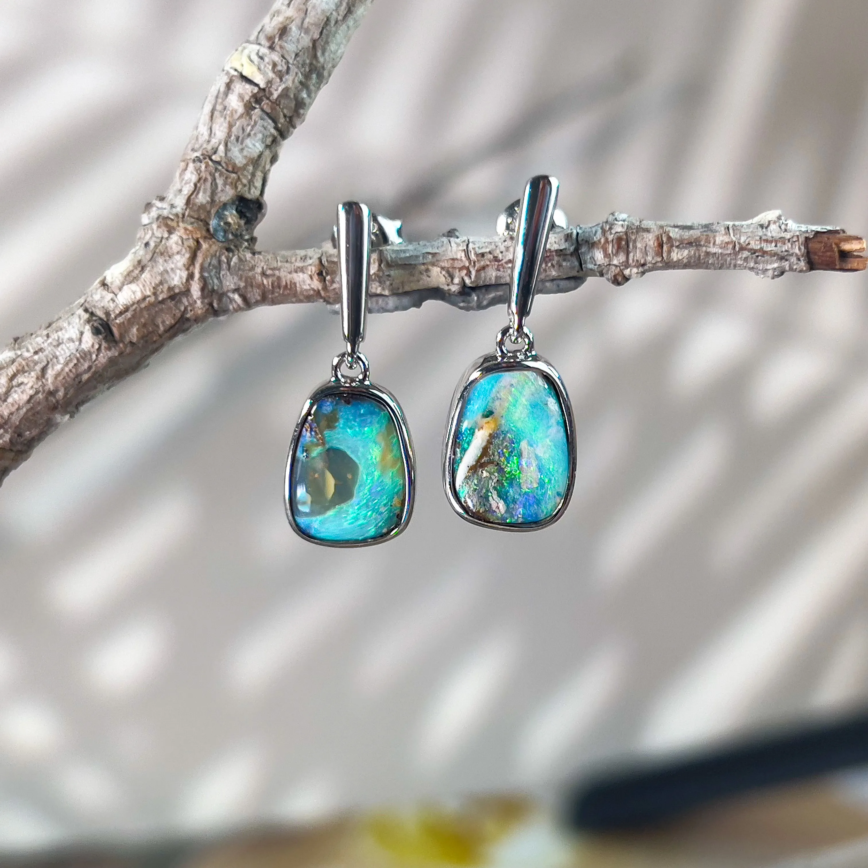 Sterling Silver dangling Boulder opal earrings