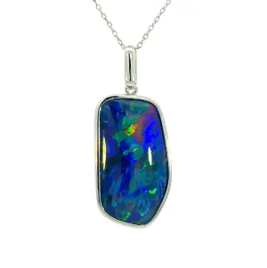 Sterling Silver Freeform Triplet Opal Necklace - 28x15mm Rectangular Pendant, Minimalist Gemstone Jewelry, Ideal Gift for Her