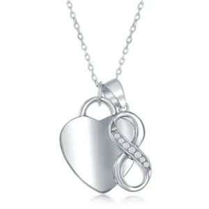 Sterling Silver Shiny Engravable Heart with Small CZ Infinity Necklace
