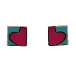 Sterling Silver Turquoise and Fuchsia Heart Square Earrings