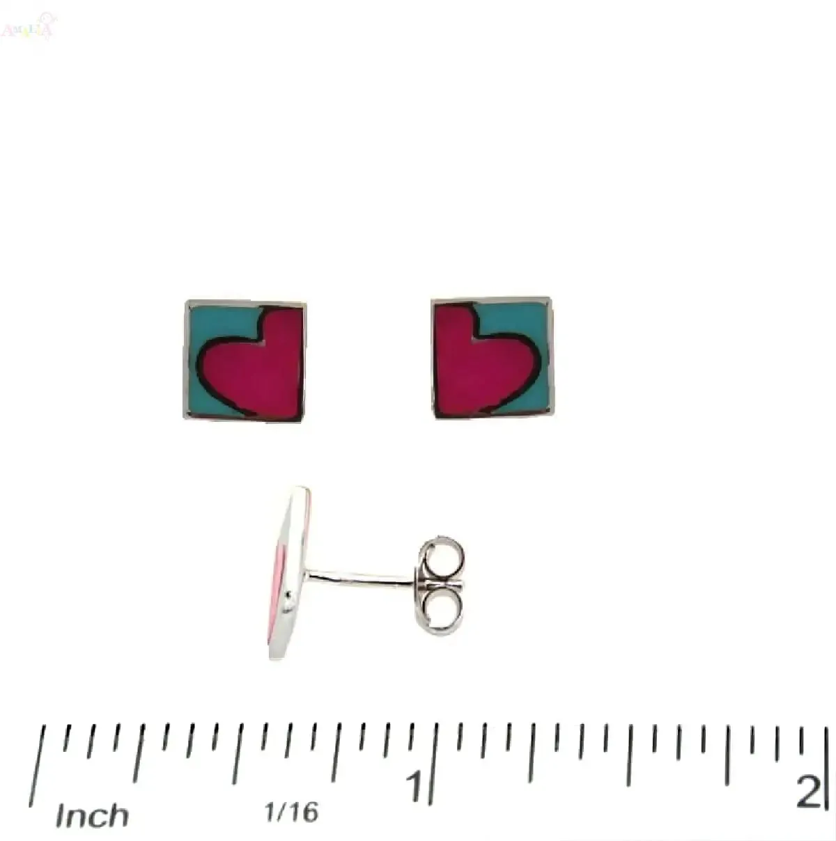 Sterling Silver Turquoise and Fuchsia Heart Square Earrings