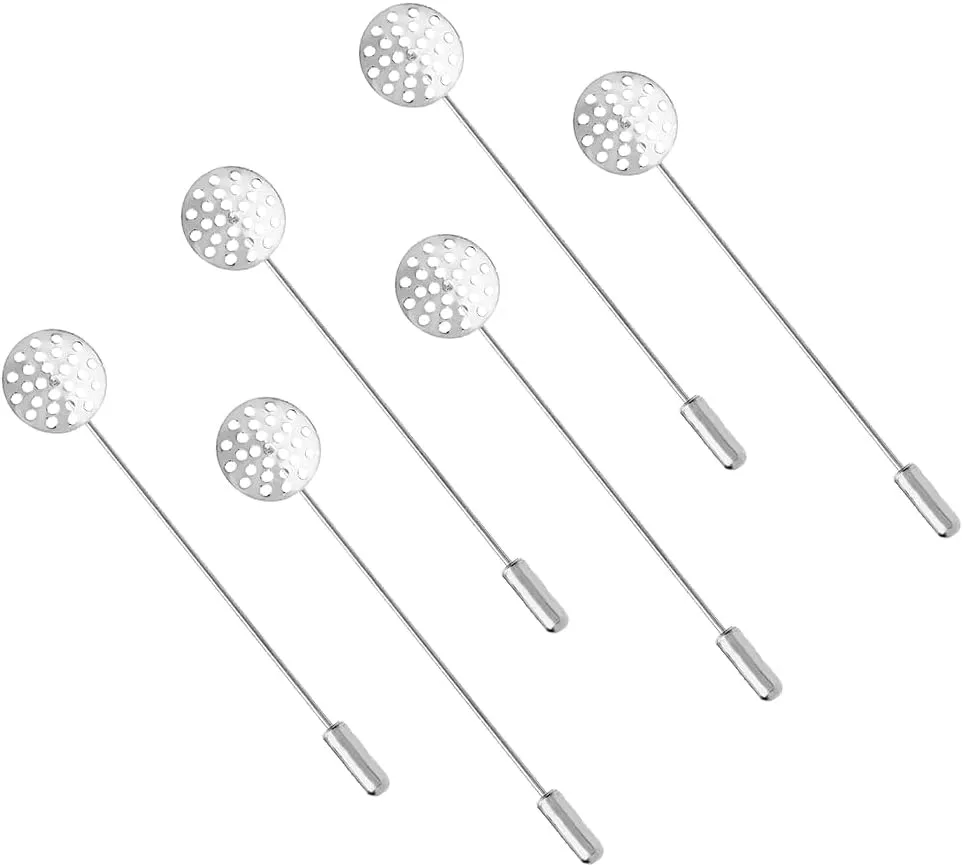SUPERFINDINGS 30Pcs Sliver Flat Round Tray Lapel Pin Brass Blank Brooch Pin Hat Pins Stick Pins with Tray and Stopper Ends for Men Women Suits Barge Collar Suit Tie DIY Costume Jewelry Making