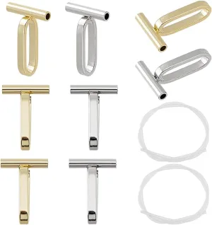SUPERFINDINGS 8PCS 2 Colors Alloy Pin to Pendant Converter Brooch Charms Converters Convert Pin to Necklace Platinum & Light Gold Brooch Converters with Siliconetube Hose DIY, Hole: 1.4mm