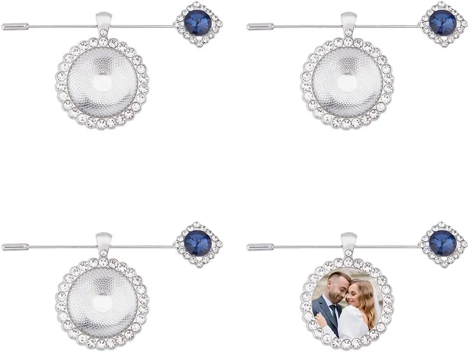 SUPERFINDINGS Platinum Golden Memorial Bouquet Photo Charm Wedding Bouquet Pins Bridegroom Bridal Brooches Alloy Rhinestone Wedding Boutonniere Pin
