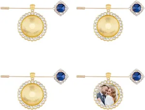 SUPERFINDINGS Platinum Golden Memorial Bouquet Photo Charm Wedding Bouquet Pins Bridegroom Bridal Brooches Alloy Rhinestone Wedding Boutonniere Pin