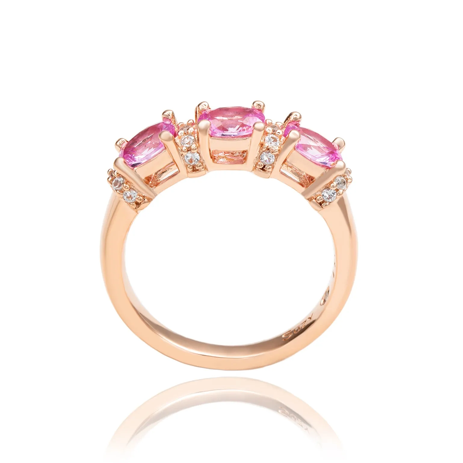 Suzy Levian Rose Sterling Silver Natural Pink Sapphire and Diamond Accent Half Band