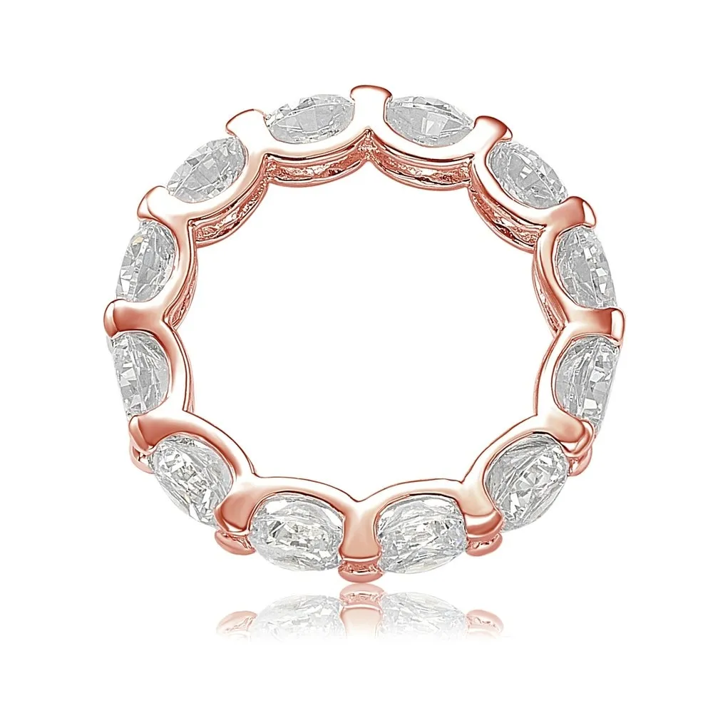 Suzy Levian Rosed Sterling Silver Cubic Zirconia Round U-Shape Eternity Band