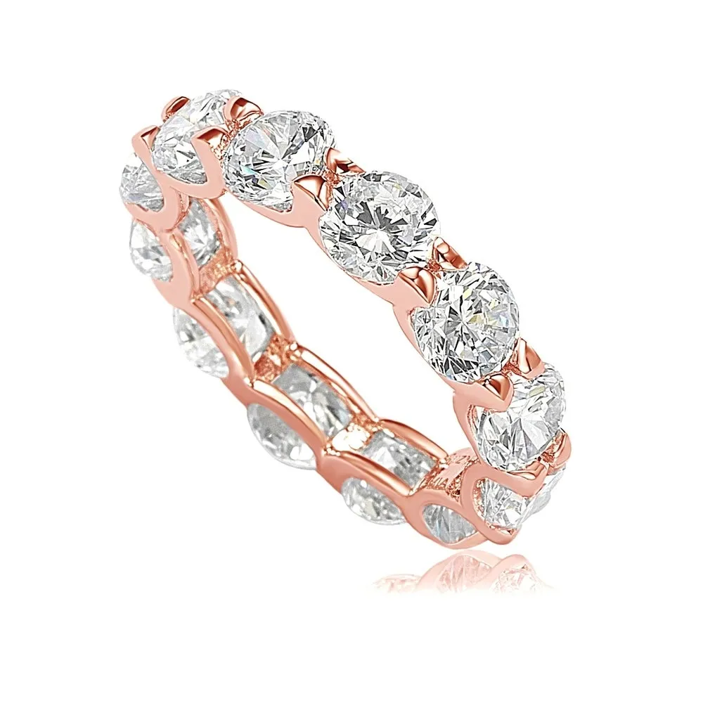Suzy Levian Rosed Sterling Silver Cubic Zirconia Round U-Shape Eternity Band