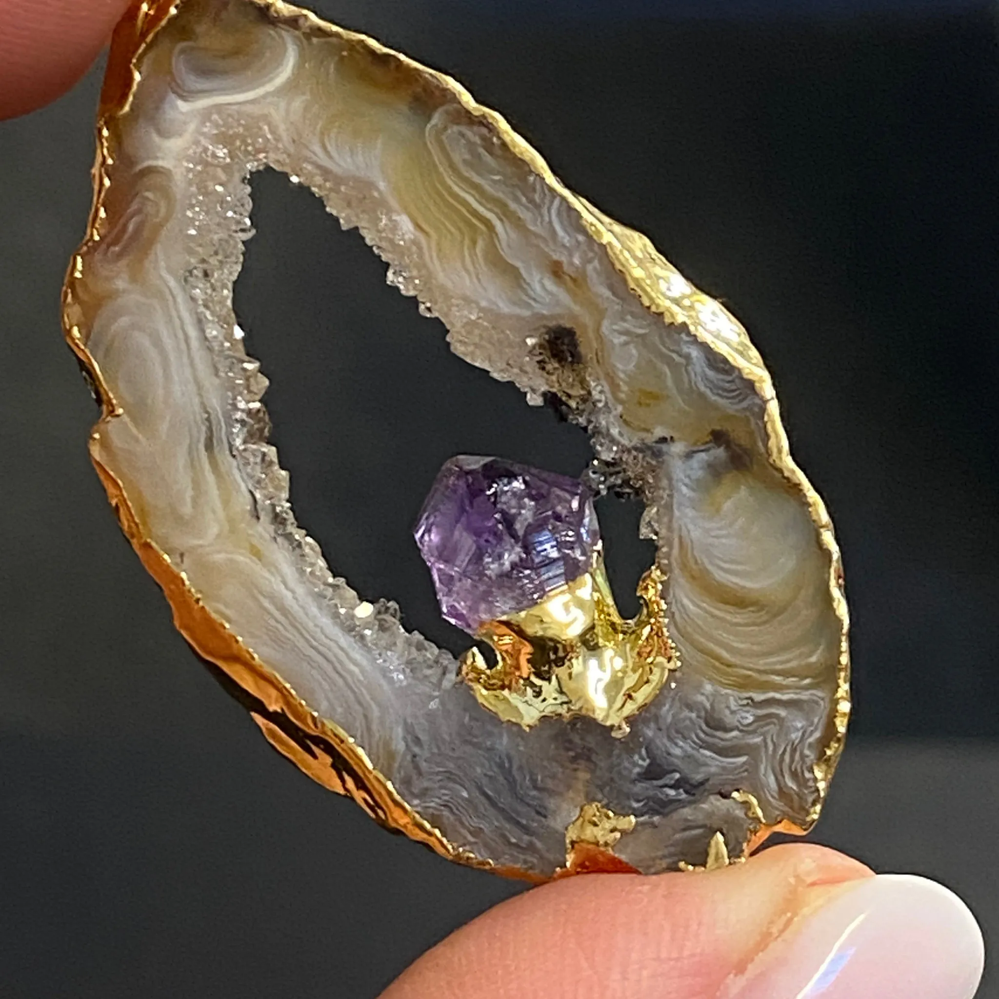 Tabasco Geode - Amethyst Gold Gilded Pendant