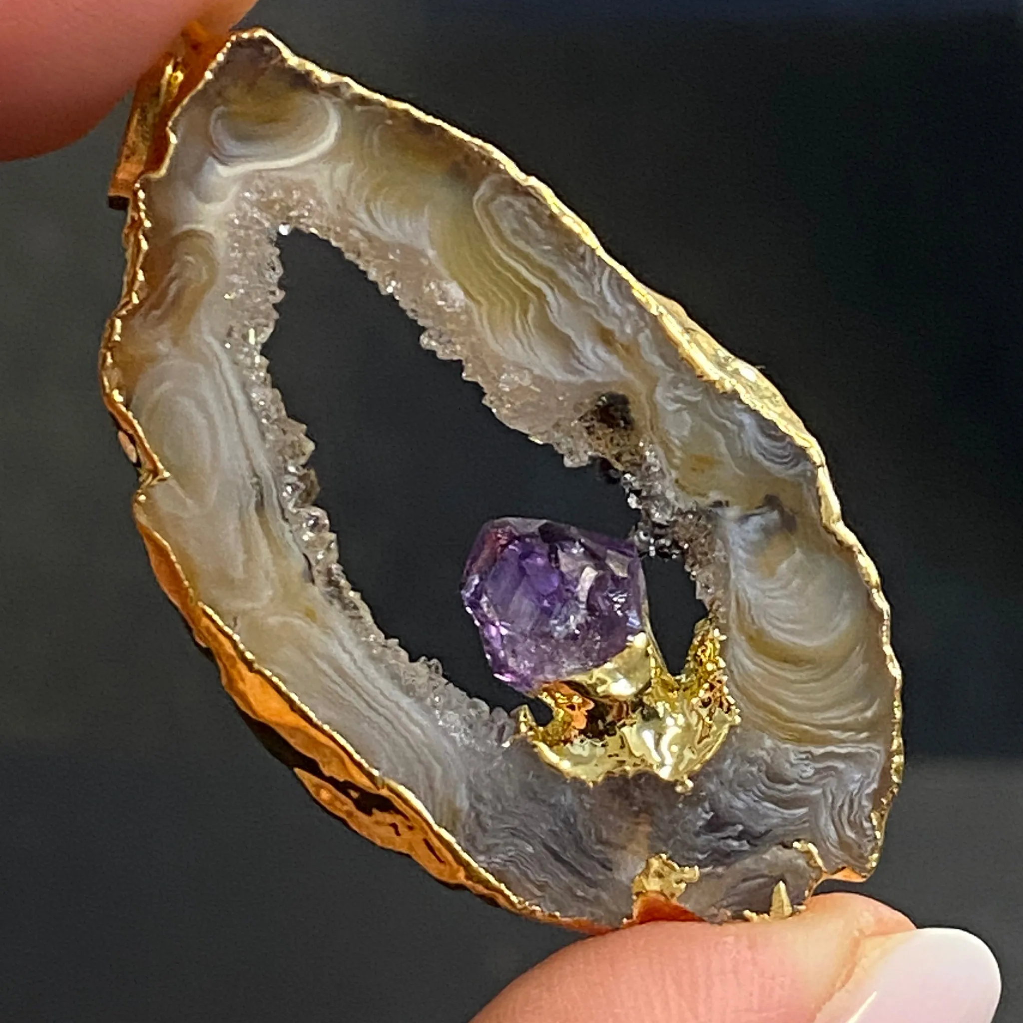 Tabasco Geode - Amethyst Gold Gilded Pendant