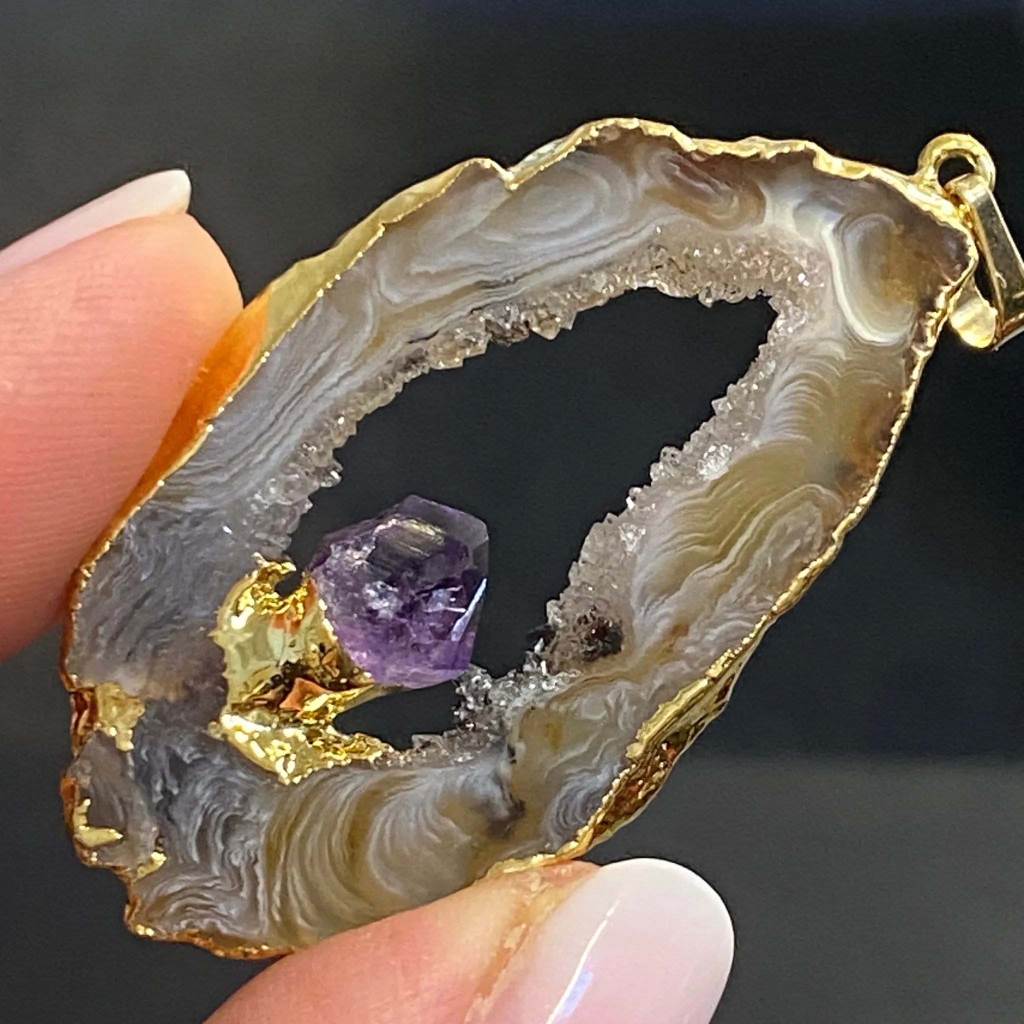 Tabasco Geode - Amethyst Gold Gilded Pendant