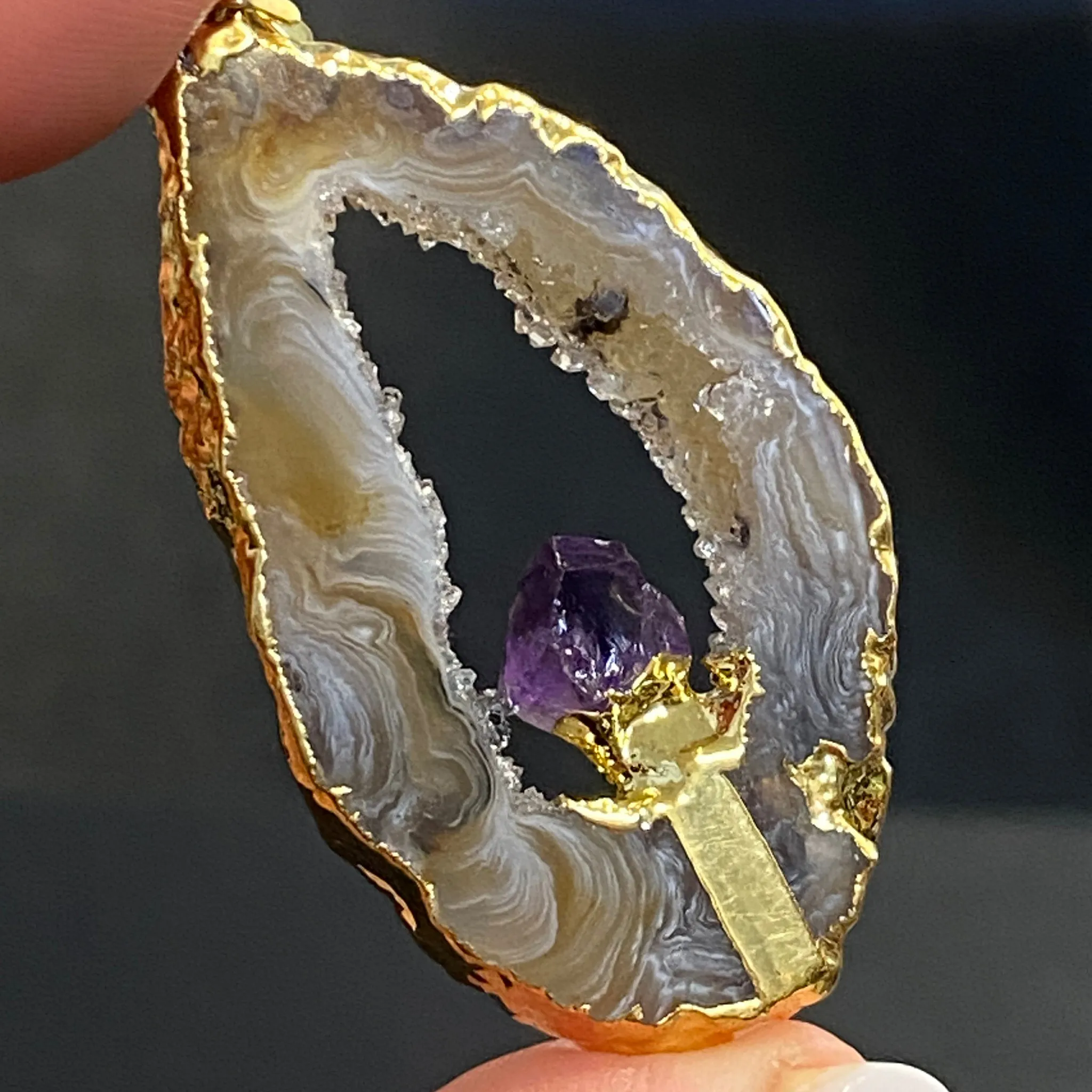 Tabasco Geode - Amethyst Gold Gilded Pendant