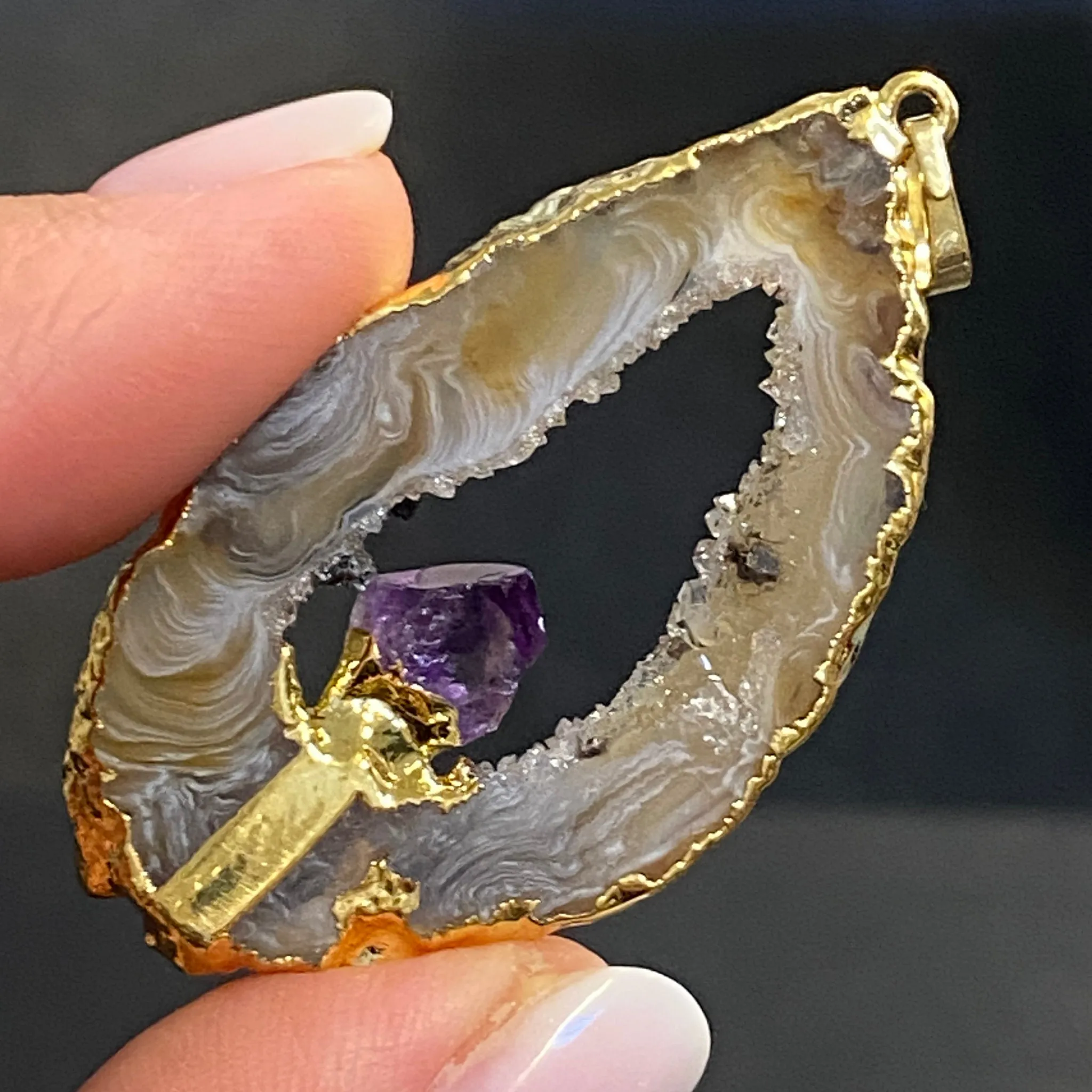 Tabasco Geode - Amethyst Gold Gilded Pendant