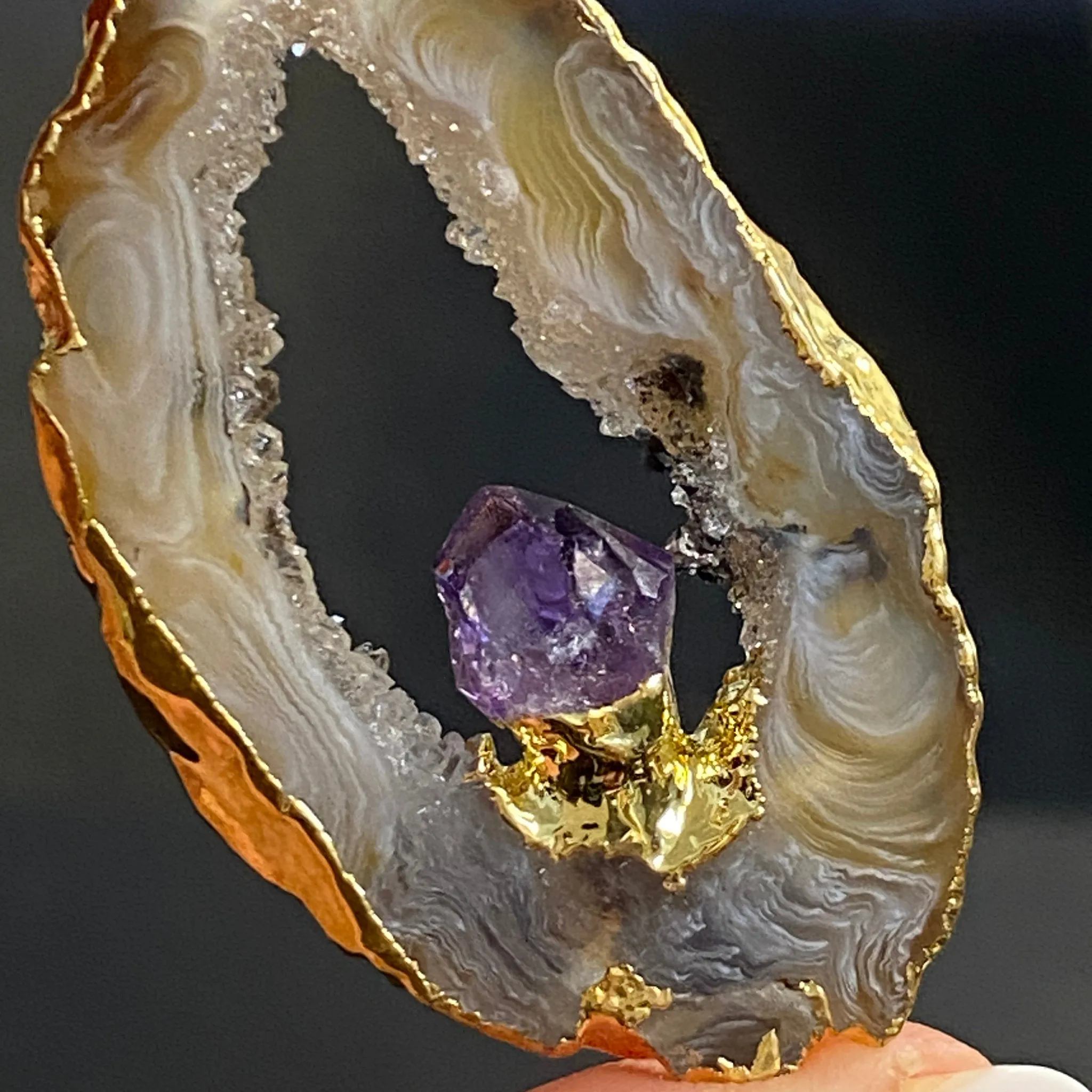 Tabasco Geode - Amethyst Gold Gilded Pendant