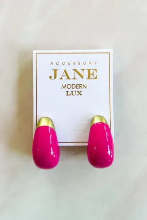 Teardrop Earrings - Fuchsia/Gold