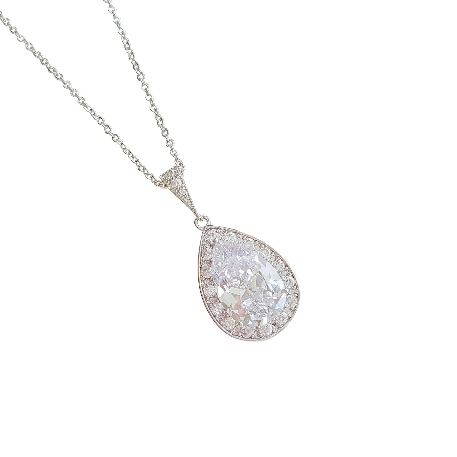 Teardrop Necklace in 14K Gold & Cubic Zirconia for Brides & Bridesmaids-Evelyn
