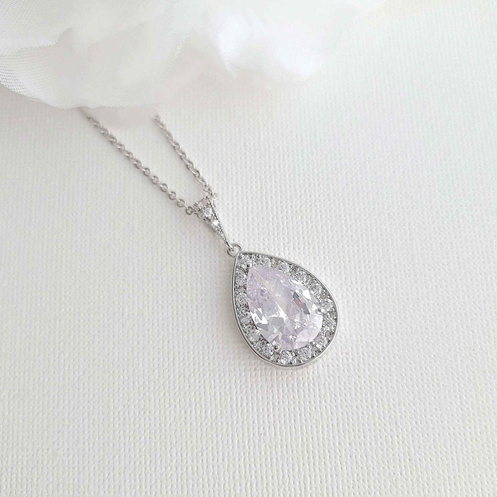 Teardrop Necklace in 14K Gold & Cubic Zirconia for Brides & Bridesmaids-Evelyn