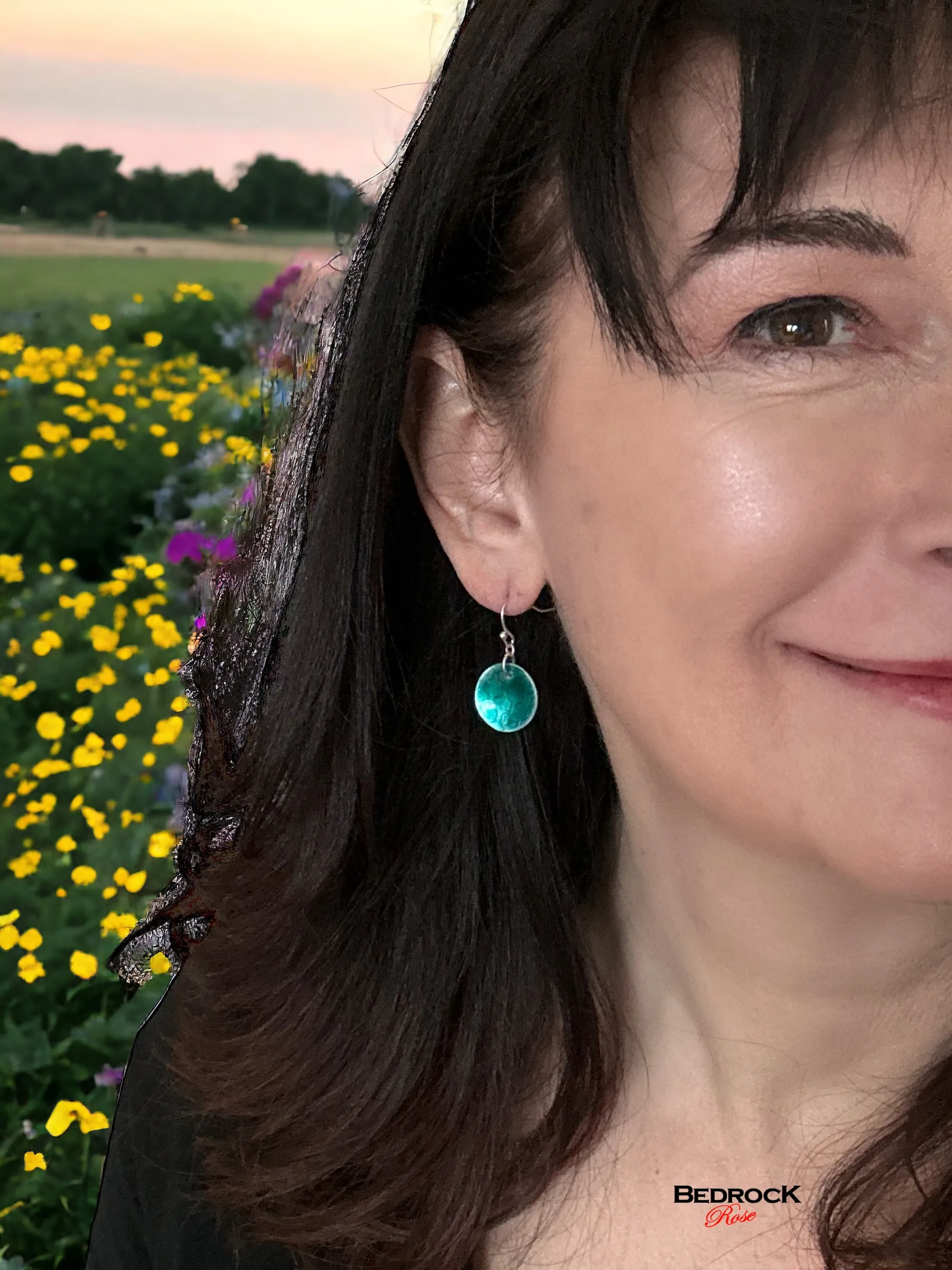 Transparent Green on Silver Circle Dangling Earrings