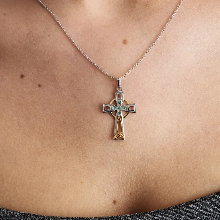 Trinity Knot Diamond & Emerald Cross