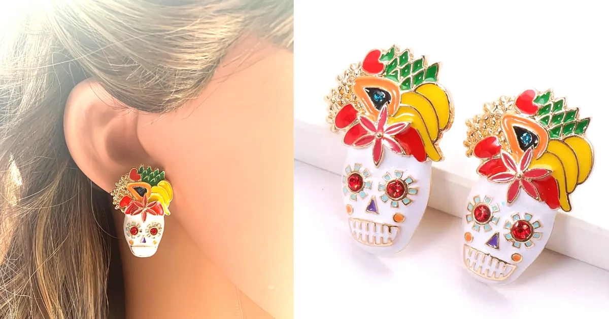 Vibrant Enamel Colorful Skull Earrings