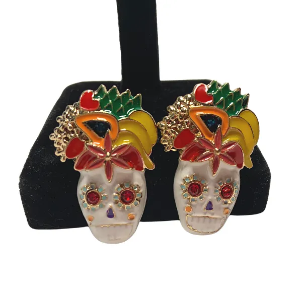 Vibrant Enamel Colorful Skull Earrings