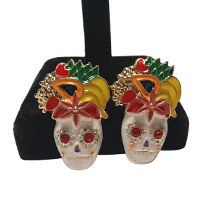 Vibrant Enamel Colorful Skull Earrings
