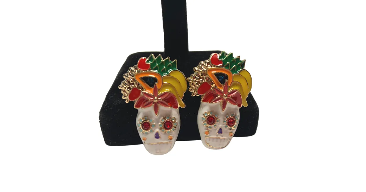 Vibrant Enamel Colorful Skull Earrings