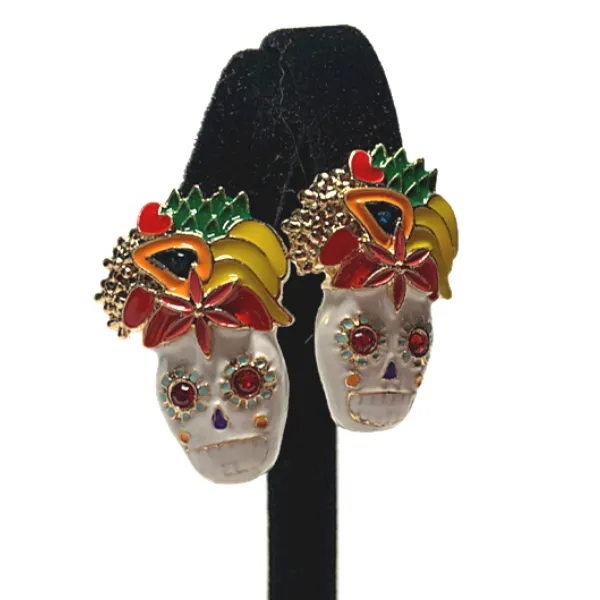 Vibrant Enamel Colorful Skull Earrings