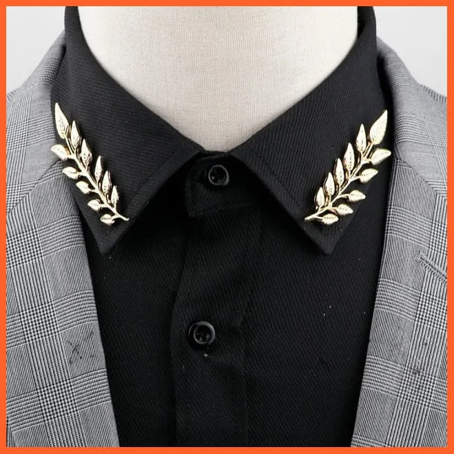 Vintage Tree Leaf Collar Brooch Pins | Hollowed Out Crown Shirts Suit Jewellery